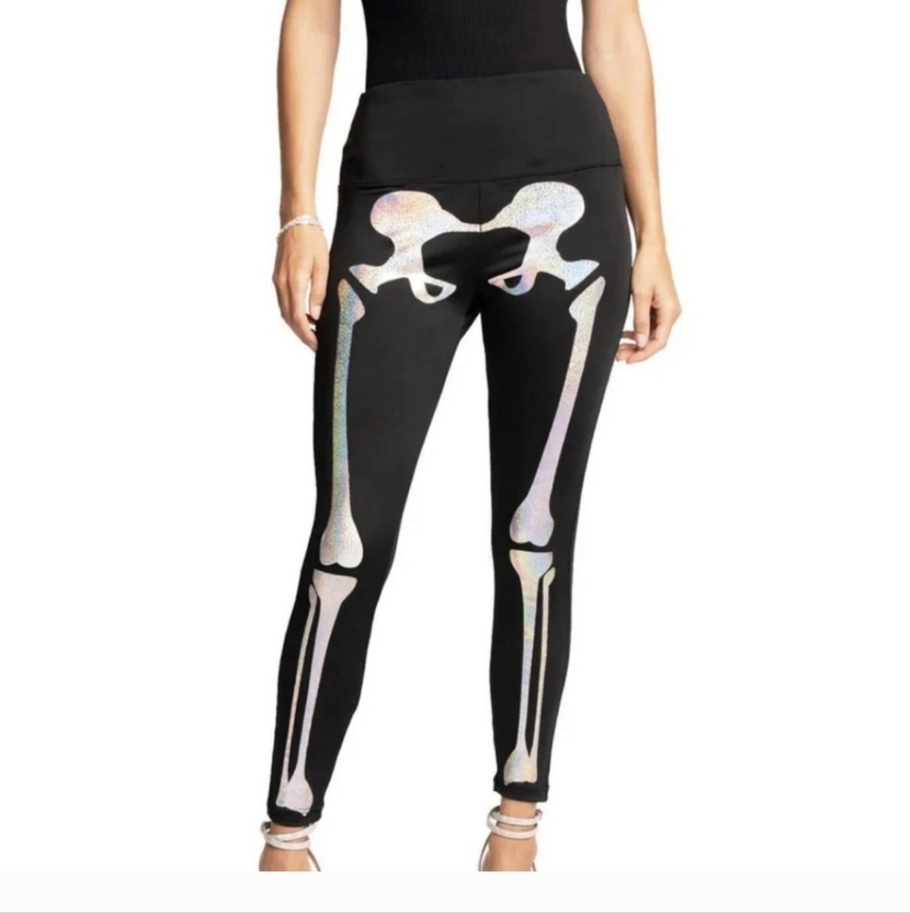 TIPSY ELVES SHIMMER Skeleton‎ HIGH WAISTED Black Leggings LARGE NWT